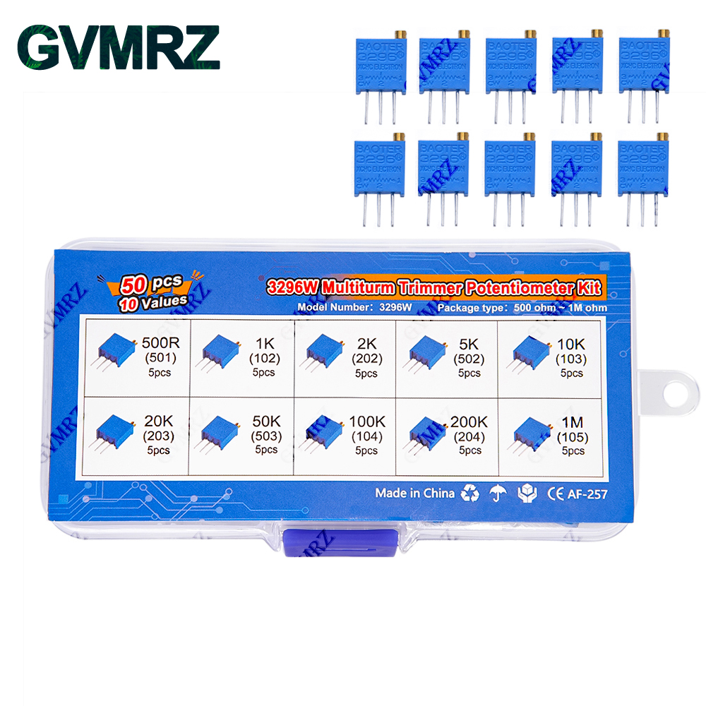 Diy Electronics Com - 50PCS 10Values 3296W Multiturn Trimmer Potentiometer