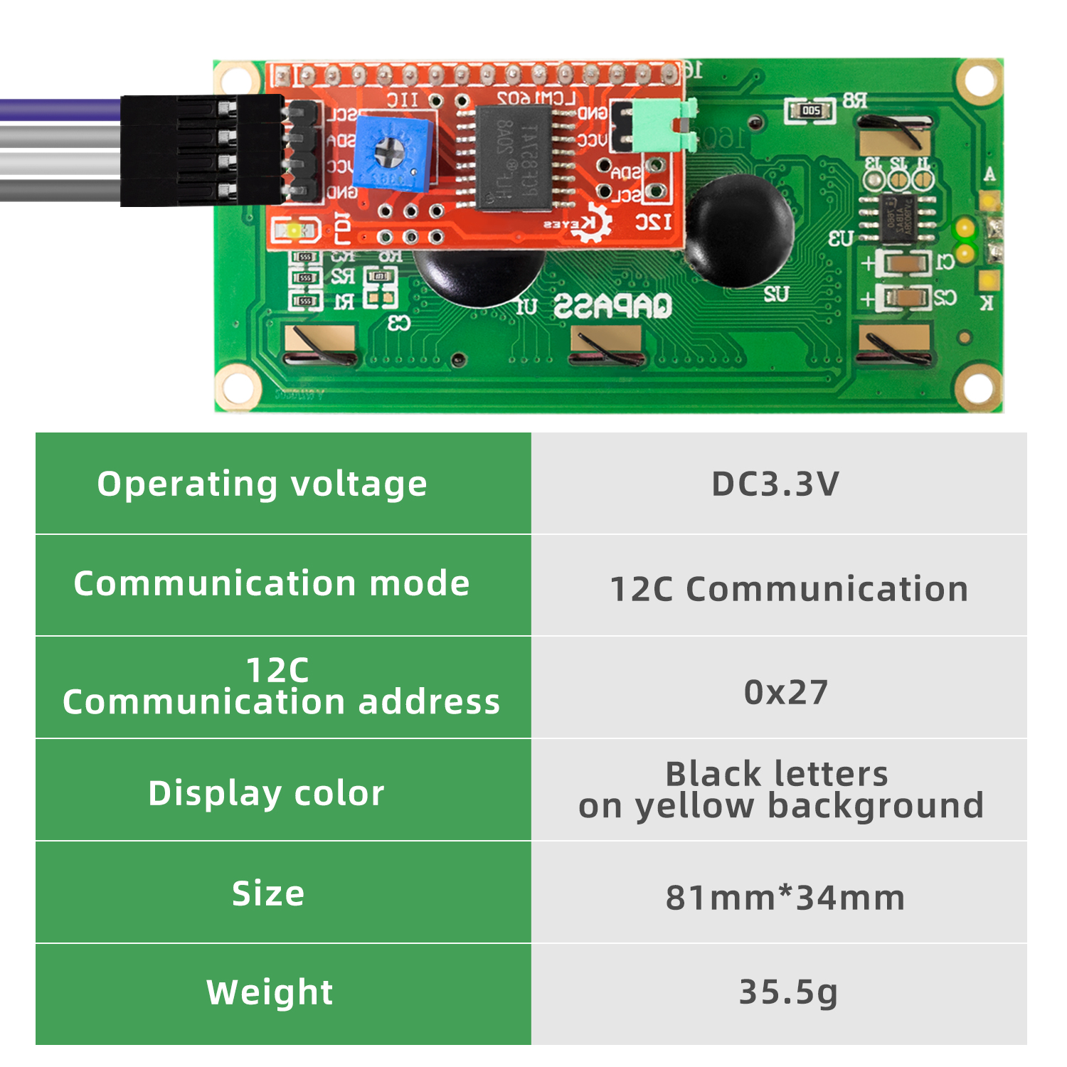 KEYES DC 3.3V LCD1602+I2C Modu - I2C Lcd Display incelemesi ve fiyatı