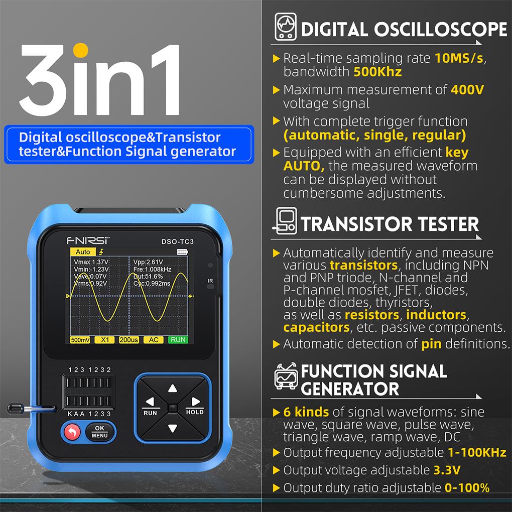 FNIRSI DSO-TC3 3in1 Mini Handh - Oscilloscope Dso Mini incelemesi ve fiyatı